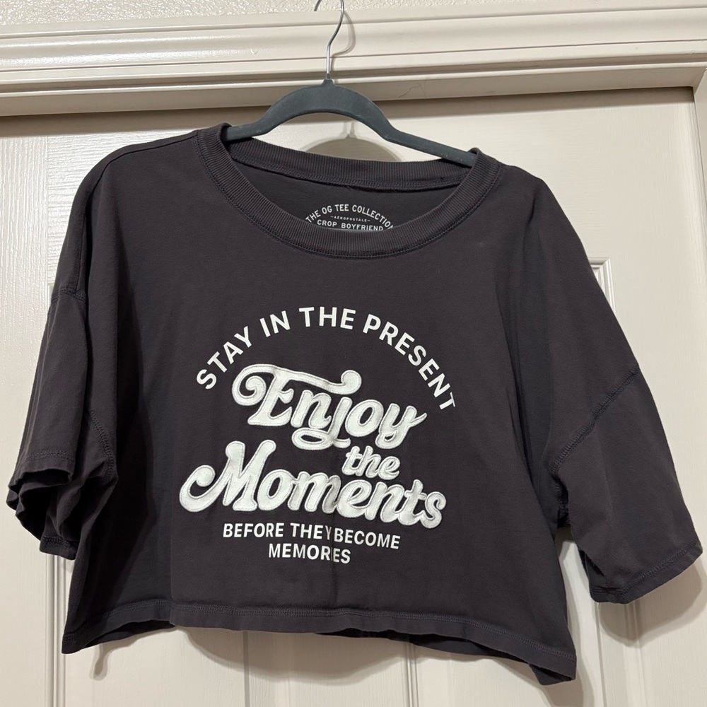 Aeropostale Charcoal Crop Top with White Script